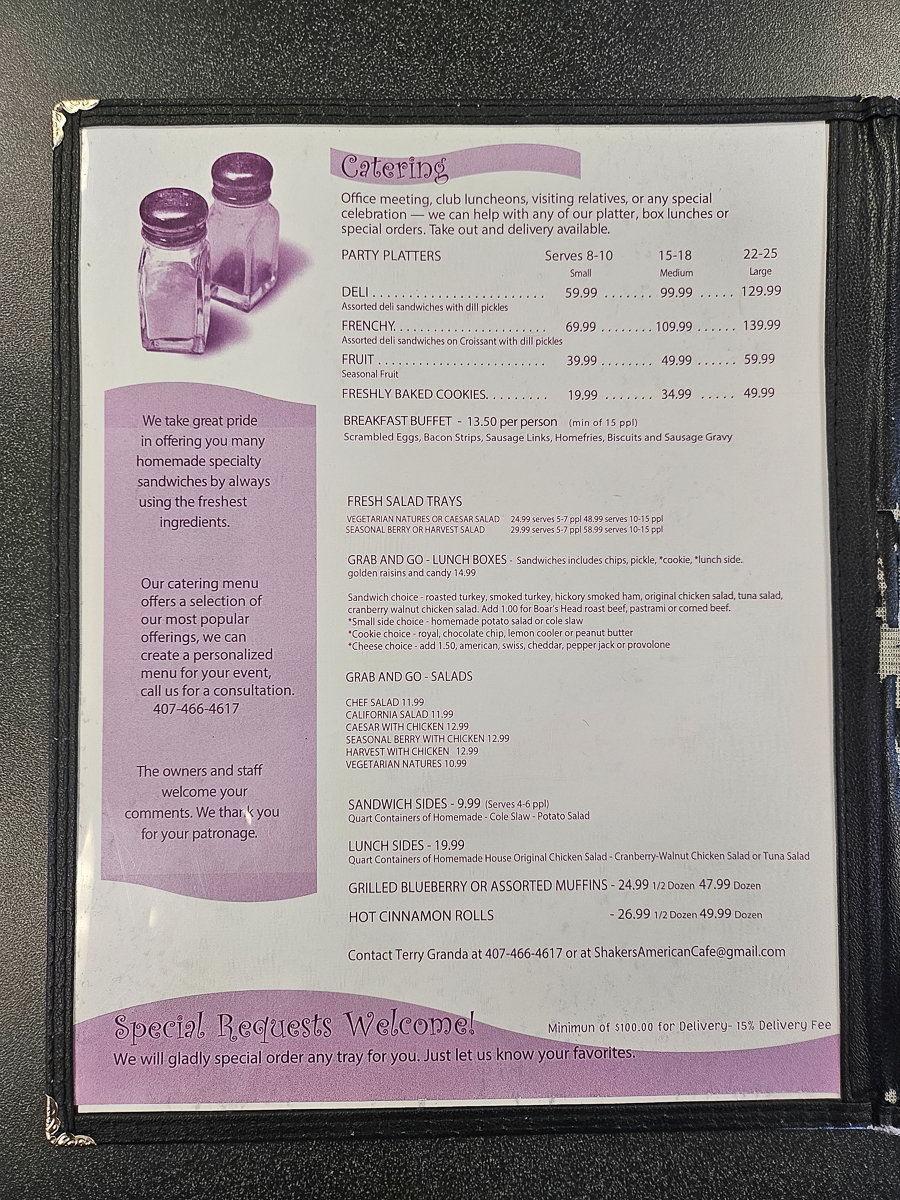 white and purple catering menu
